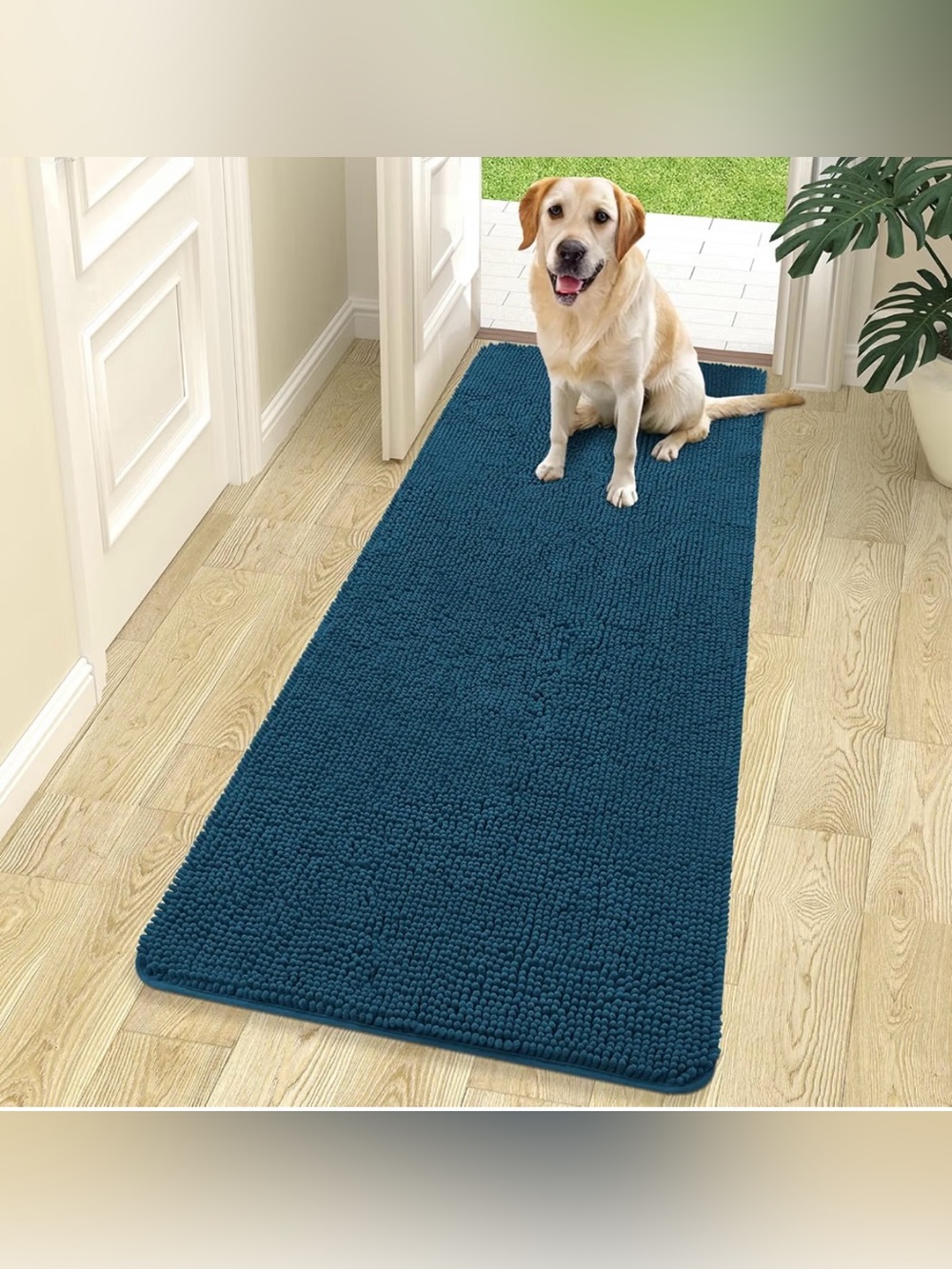 OLANLY Dog Door Mat for Muddy Paws 70x24, Super Absorbent Chenille Mud Mat.BLUE